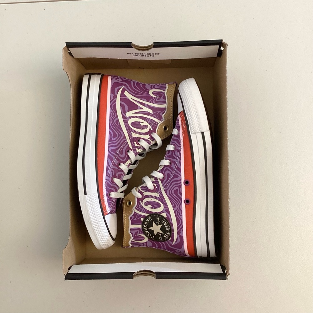 Converse 7 New Willy Wonka Chuck Taylor All Star High Purple Swirl Sneakers - Picture 10 of 15